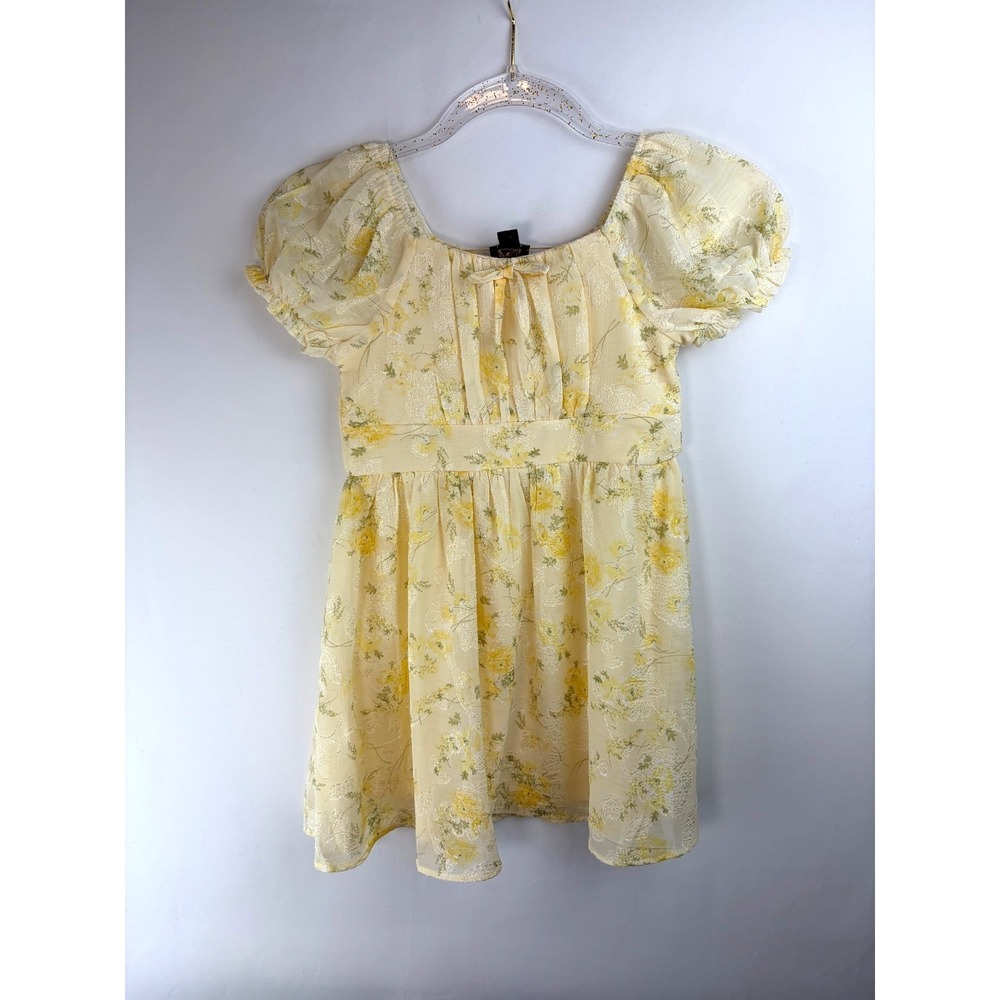 Girls Dress 6 Yellow Floral Puff Sleeve Cottagecore Picnic Tea Party Coquette